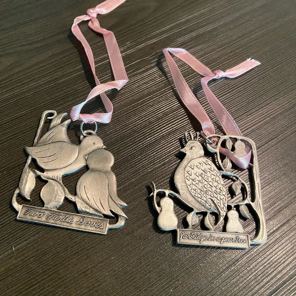 Pewter Partridge and Dove Ornaments (Set of 2)